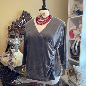 EUC Soft Surroundings 3X Gray Velvet Top with Gathered side